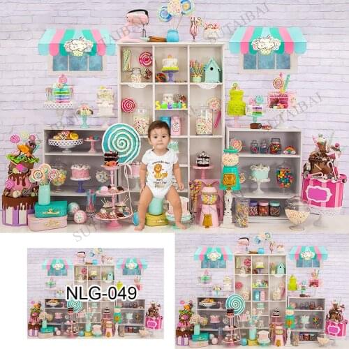 Backdrop Sweet Store Ice Cream Cake Candy Lollipop Newborn Baby Birthday Party Background Photography for Photo Studio
