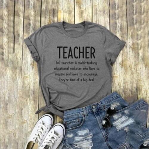 2021 Female Casual Fashion Women Top Teacher Letter Print T Shirt O-Neck Short Sleeve T-Shirt Cameo Brown Tops Tee Ladies Tshirt