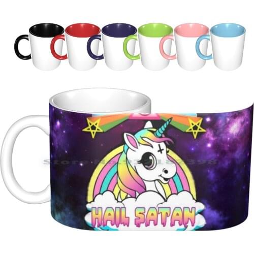 Hail Satan Unicorn Ceramic Mugs Coffee Cups Milk Tea Mug Space Unicorn Hail Satan Satan Evil Cute Rainbow Creative Trending