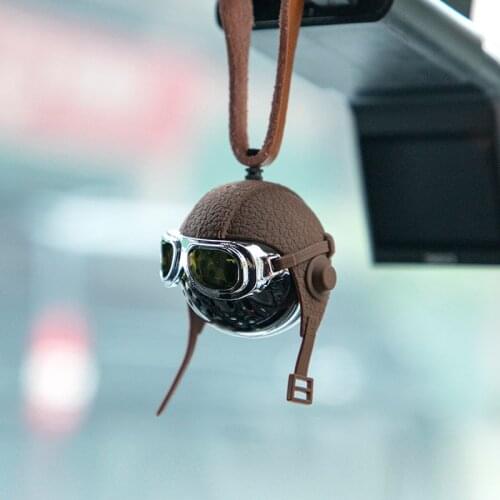 Creative Helmet Car Air Freshener Airborne Division Luxury Car Perfume Genuine Leather Strap Hanging Car Fragrance