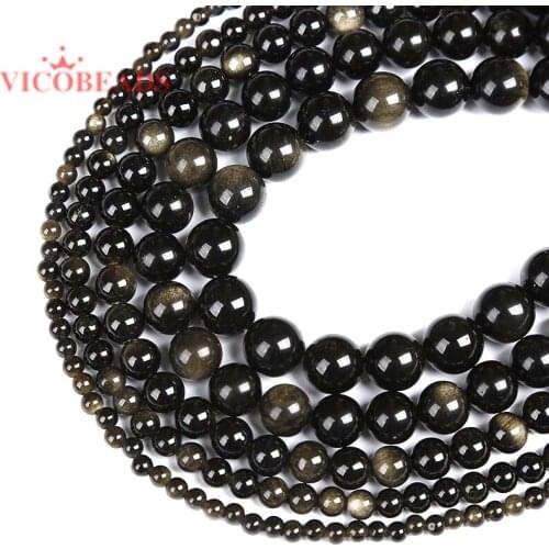 Natural Stone Gold Obsidian Round Strand Beads 4 6 8 10 12MM Fit Diy Brads For Charms Bracelet Necklace Making