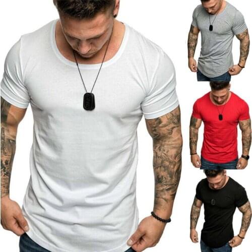 Summer Mens Sport T-shirt Solid Color Short Sleeve Bodybuiding Tee Top O-neck Slim Fit Male Fitness Casual Workout Tee Shirt