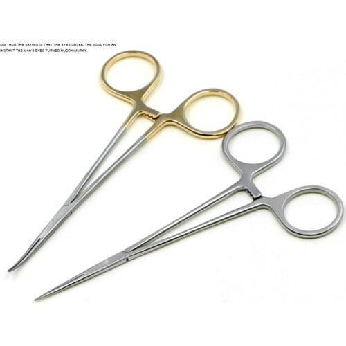 Medical stainless steel gold handle micro hemostatic forceps beauty plastic double eyelid microtool straight elbow full tooth to
