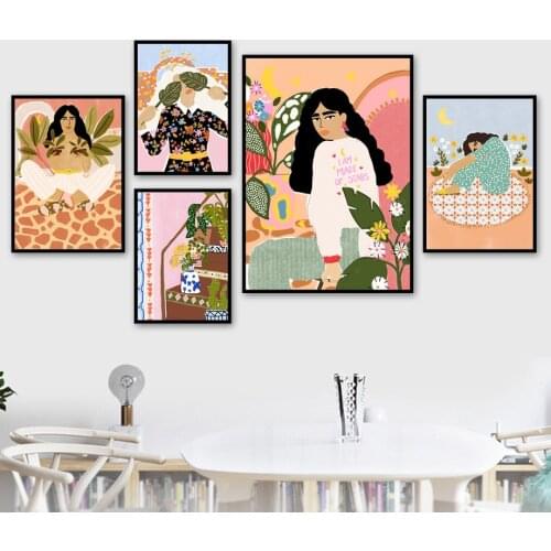 Fashion Vintage Girl Leaves illustration Wall Art Canvas Painting Nordic Posters And Prints Wall Picture For Living Room Decor