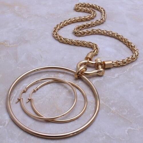 Fahion Jewelry Set Stainless Steel Necklace With Big Round Pendant and Hoop Earrings For Woman Joyas Jewels Store SC932001