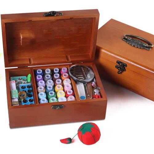 Sewing Set DIY Wood Box Sewing Kit Needle Tape Multifunction Threads Sewing Tools Accessory Sewing Kits For Home Travelling Gift