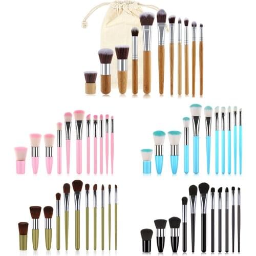 Hot 11pcs Plastic Handle Makeup Brushes Set High Quality Foundation Blending Cosmetic Make Up Tool Set Pincel Maquiagem