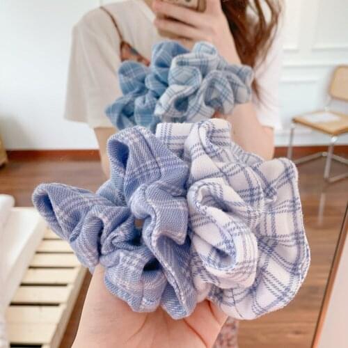 New Elegant Korean Style Cute Plaid Fabric Tie Horsetail Hair Rope Large Intestine Circle Headdress Hair Accessories for Women