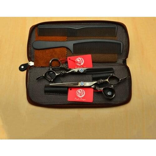 Purple Dragon 6.0-inch black dragon handle hair scissors flat tooth scissors hair scissors scissors thin scissors set