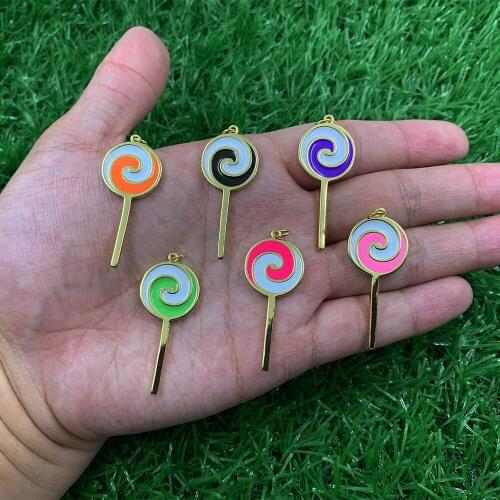 2PCS Hip Hop Bling Multicolor Lollipop Enamel Cubic Zircon Necklace & Bracelet For Jewelry Accessories