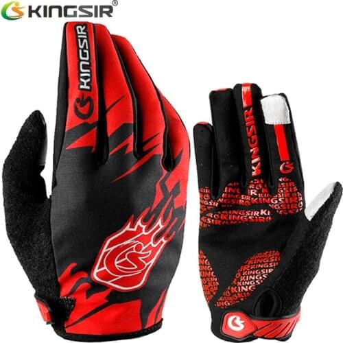 KINGSIR Full Finger Shockproof Cycling Gloves Winter Fleece Bicycle Gloves Men Women Warm Touch Screen MTB Road Bike Gloves