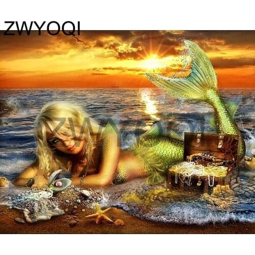 Full Round Diamond embroidery Cross stitch Mermaid Jewelry Full Square Diamond painting Mermaid Jewelry DIY 3D Diamond mosaic