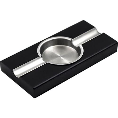 Cuba Cigar Portable Wooden Toble Office & Home Use Black Metal Cigar Ashtray Oak Wood Holder 2 Rests Cigarette Cigar Ash tray