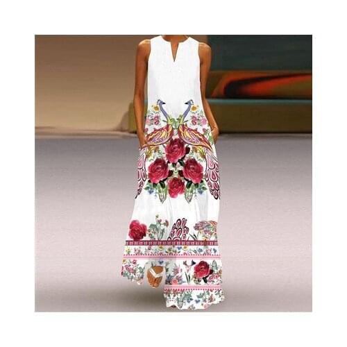 Plus Size Elegant Dress Casual Harajuku Girls Dresses Summer Long Dress Women Print Vintage Harajuku Sleeveless Dress Vestidos