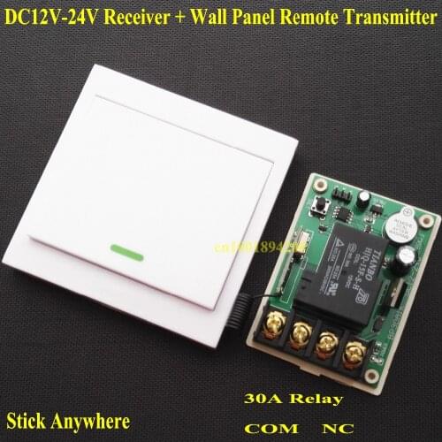 DC 12V 13V 14V 15V 16V 18V 24V Relay Receiver 30A RF Remote Control Switch + Wall Panel Remote Transmitter ASK Learning Code 315