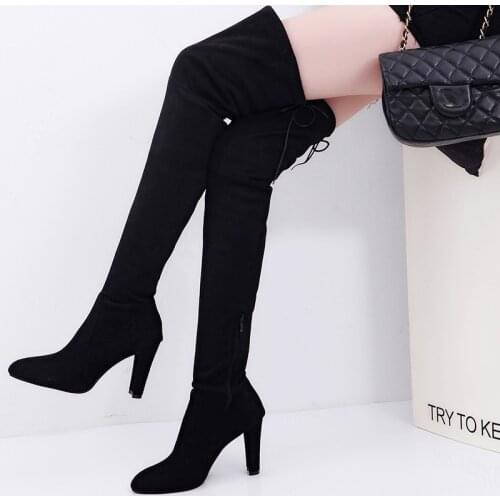 Fashion Women Boots Spring Winter Over The Knee Boots Fashion Boots Heels Quality Suede Long Boots Comfort Square Heels 369