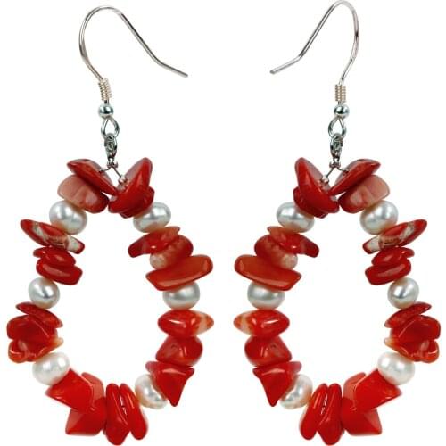 Yacq Coral Pearl 925 Sterling Silver Drop Dangle Earrings Handmade Custom Jewelry Gifts for Women Mom Girl Wife Mothers Day