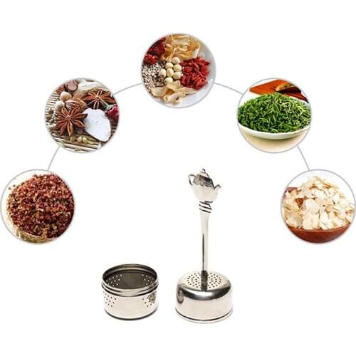 Stainless Steel Tea Infuser Strainer Cylindrical Tea Leak Spice Herbal Filter Seasoning Balls Hanging Chain Kitchen Accessories