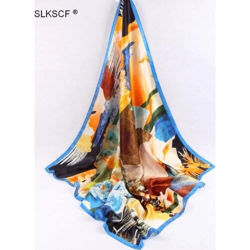 [SLKSCF] 90X90CM Large square real silk scarf 100% silk satin scarf wraps womens handkerchief free shipping