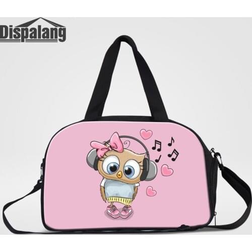 Dispalang Canvas Women Travel Bags Lucky Owl Printed Girls Luggage Duffle Bag Female Cartoon Handbag Tote Overnight Bag For Trip