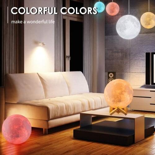 16 Colors Moon Lamp 3D Printing LED Night Light with Stand USB Rechargeable Moon Light Lamp for Home Bedroom Decoration
