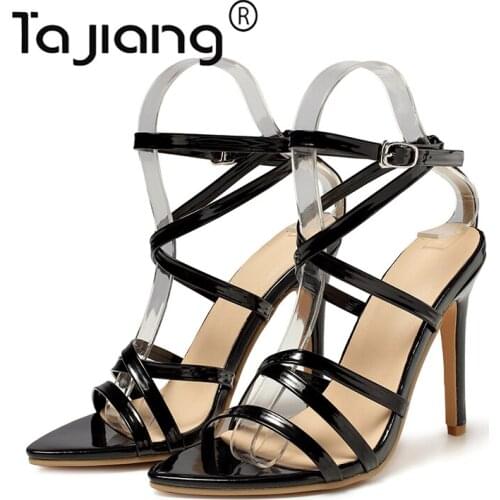 Ta Jiang Flock Leather Cross-Strap Women High Heels Summer Gladiator Sandals Fashion Ladies Dress Shoes Woman T04711