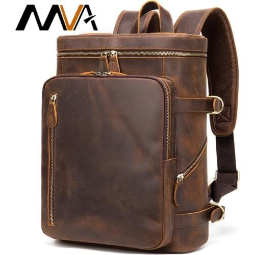 MVA Vintage Crazy Horse Leather Men Backpack Real Leather Women Rucksack Big Capacity Travel Bag School Backpack For Women Retro