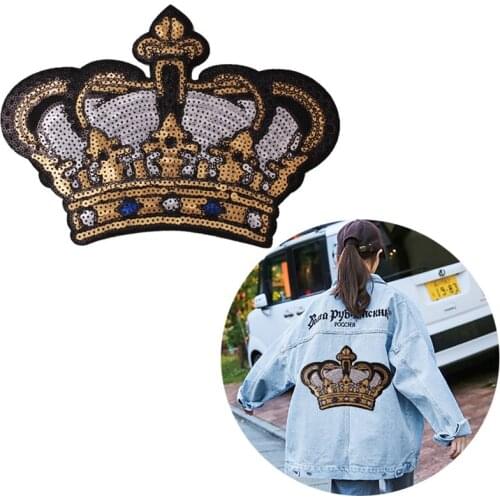 High Quality Sequin Embroidery Patches Crown Patch Badge Cartoon Stripe On Clothes Jacket Stickers Iron On Patches For Clothes