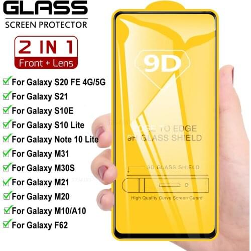 2in1 Camera Lens Glass For Samsung Galaxy S21 S20 FE S10E S10 Note 10 Lite M31 S M21 M20 M10 A10 F62 Screen Protector 9D Glass