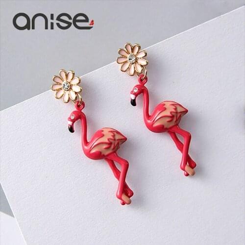 Anise New Rhinestone Daisy Flower Stud Earrings Cute Rose Red Ostrich Birds Earrings For Women Girls Fashion Pendant Earrings