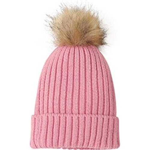 Winter Warm Baby Cap Fur Ball Pompom Beanies Children Girls Boy Knit Hemming Hat XXFE