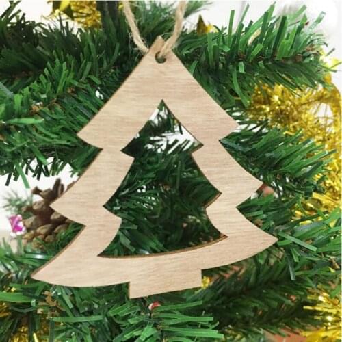 10pcs DIY Natural material Wooden Chip Hanging Ornaments Pendants Christmas Gifts Decorations with Christmas tree/star/love