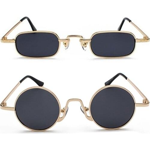 2Pcs Retro Punk Glasses Clear Sunglasses Female Retro Sunglasses Men Metal Frame Black Gray + Gold - Round & Square