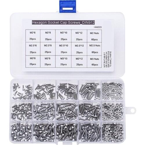 480PCS / box 304 stainless steel hexagon socket screws cup head screw bolt M2 M2.5 M3 combination set