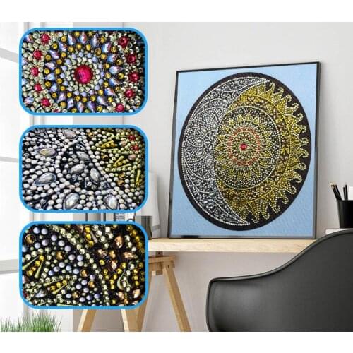 5d Diamond Painting Shaped Diamond Round Sun Moon Mandala Water Wafer Drill Part Diamond Embroidered Decorative Painting