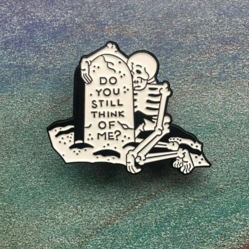Black and white Tombstones and Skeletons Enamel Brooches for Collection