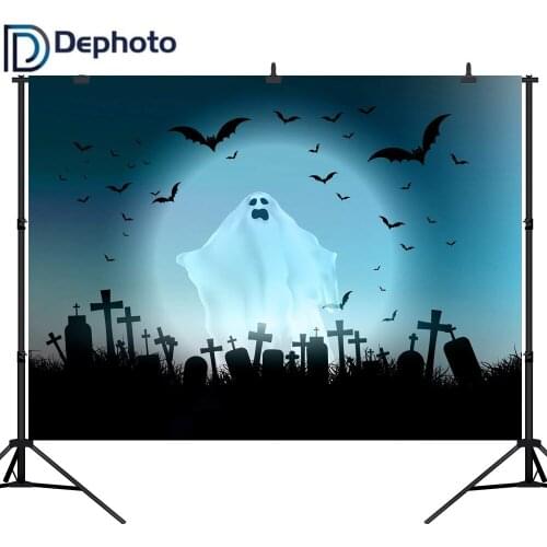 Dephoto Seamless Vinyl Photography Backdrops cemetery Foggy Ghost Halloween Scary Background Backgrounds fond studio photo