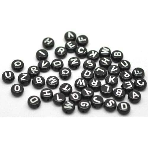 Doreen Box Black Mixed Alphabet/ Letter Rondelle Beads 7mm(1/4"), 1000Pcs (B17939)