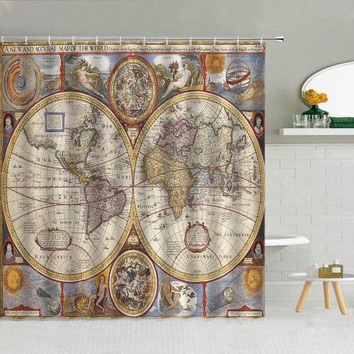 Europe Retro Adventure Map Shower Curtain Set Bathroom Supplies Fabric High Quality With Hooks Cloth Curtains Decor 3D Printing