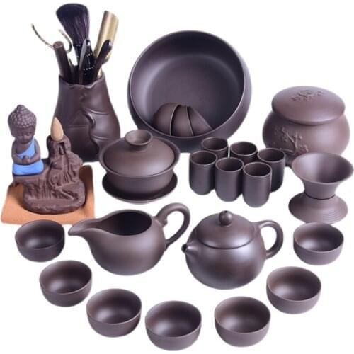 Chinese yixing zisha tea set complete kungfu tea set real yixing zisha purple clay fired tea pot tea cup gaiwan cup bowl pitcher
