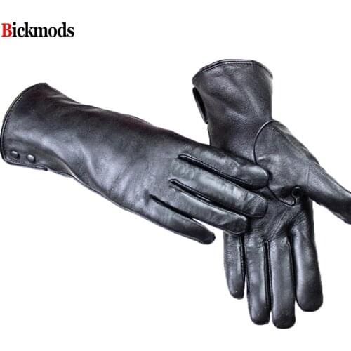 Leather gloves female metal button style velvet lining warm autumn and winter free shipping sheepskin gloves