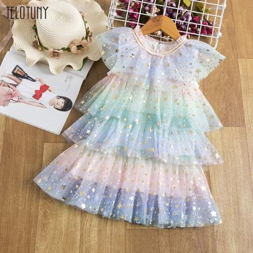 Toddler Kids Baby Girls Star Lace Layered Dress Princess Party Dress Clothes