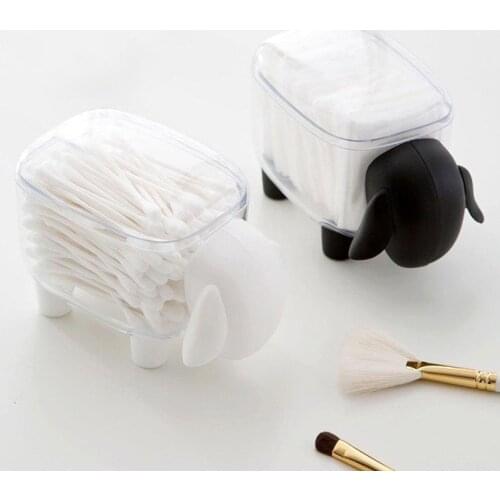 Cute Sheep Creative Mini Plastic Container Cotton Swab Storage Jewelry Box Household Dust-proof Desktop Makeup Desk Organizer