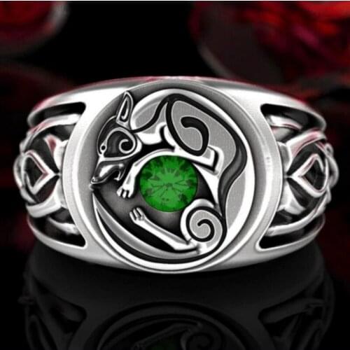 Trendy Simple and Creative Retro Fox Ring Inlaid Green Zircon Ring for Men and Women Couple Rings Jewelry Whole Sale Size 5-11