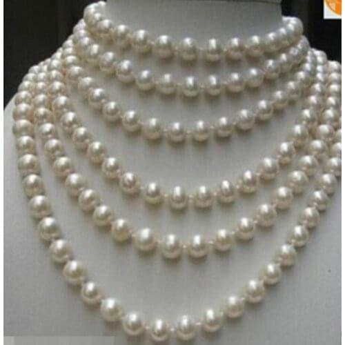 Fashion jewelry BEAUTIFUL 100 INCH Natural WHITE 8-9mm AKOYA PEARL NECKLACE AAA Factory Wholesale price Women Gif
