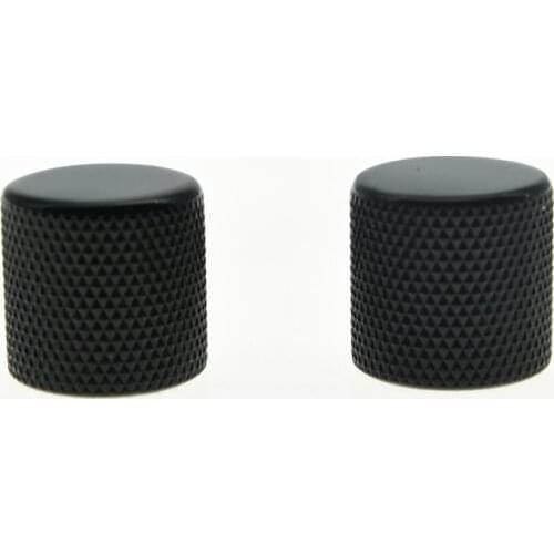 KAISH Set of 2 Black 18mm Diameter Flat Top Metal Tele Guitar Barrel Knobs Bass Knob