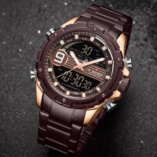 NAVIFORCE Brand Top Luxury Men Watch LCD Digital Chronograph Stainless Steel Sport Military Wrist Watch Clock Relogio Masculino