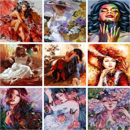 PhotoCutom Oil Paint By Numbers Beautiful Women DIY 60x75cm Painting By Numbers On Canvas Figure Draw Number Frameless Home Deco