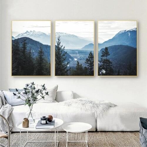 Blue Forest Nordic Landscape Posters and Prints Foggy Trees Nature Photo Modern Wall Art Canvas Painting Pictures Home Decor