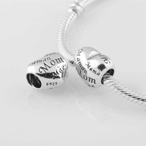 Fits European Charm Bracelet Authentic 925 Silver Beads Screw Dear Mom Pattern European Charm Women DIY Jewelry Drop Shipping